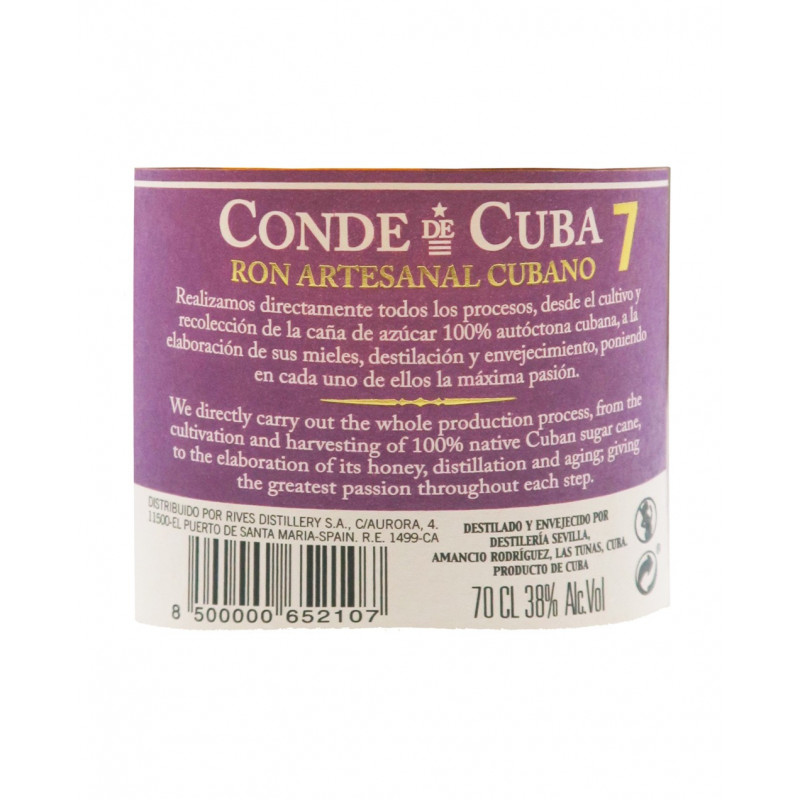 Conde de Cuba, 7 ans, 38%, 70cl, Rhum Cuba