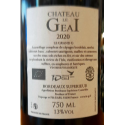 Château Le Geai - Le Grand G - Rouge - Bordeaux - 2018 -13% - 75 CL