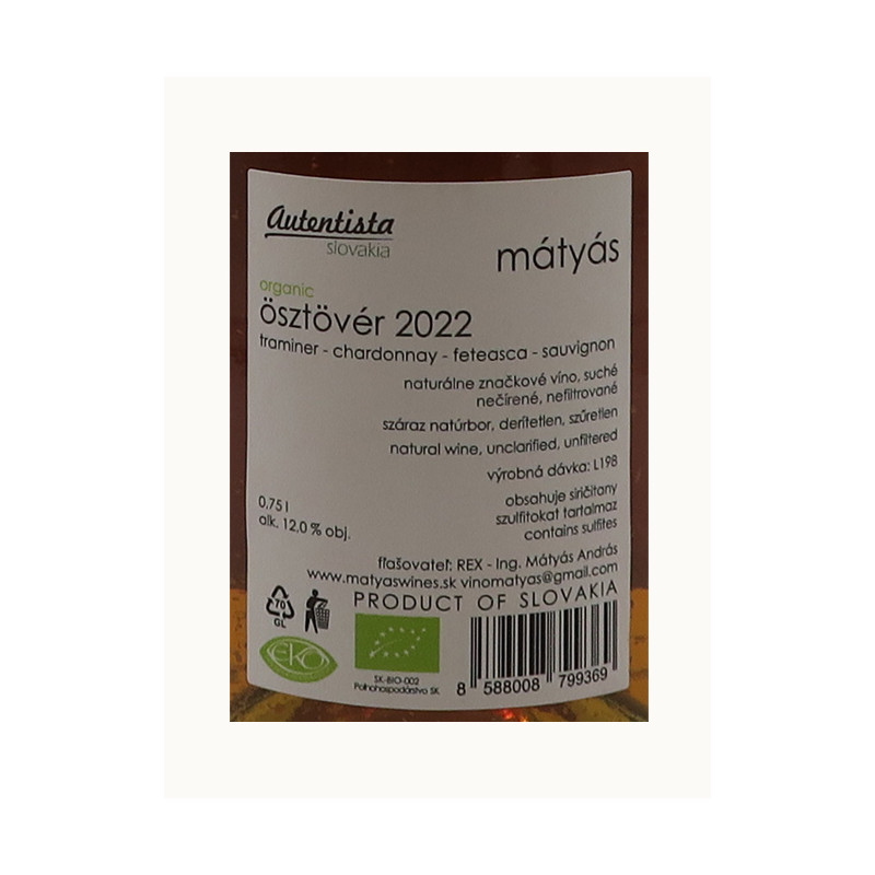 Matyas wine Osztover 12% 75cl 2022 Slovaquie