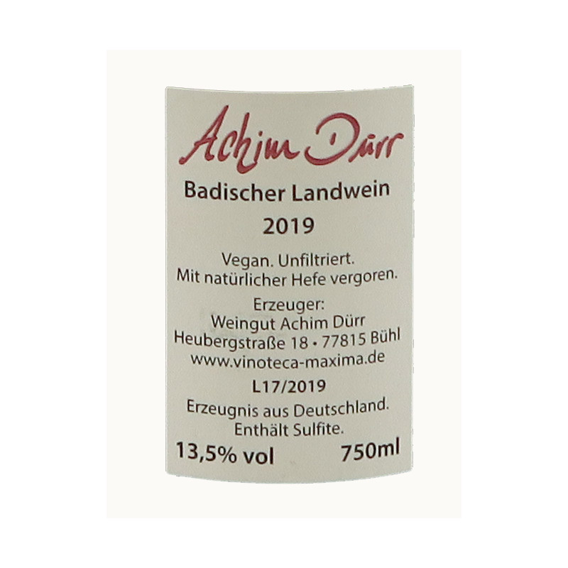 Achim Durr Weibburgunder vom muschelkalk blanc 2019 75cl