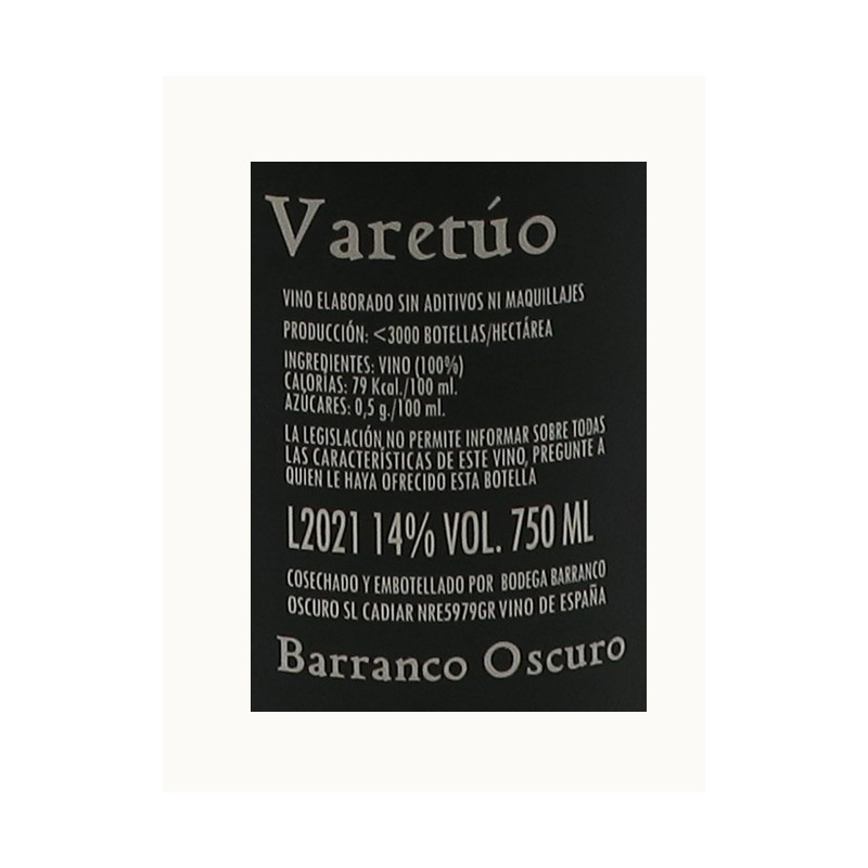 Varetuo Tempramillo rouge 2021 14% 75cl Espagne