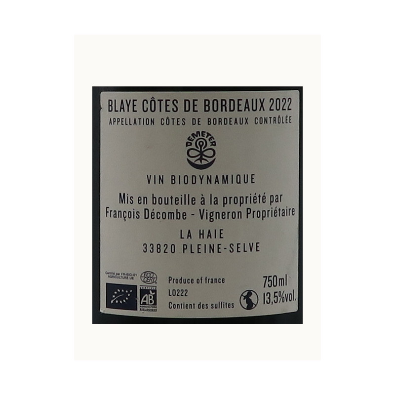 Château La Haie - Blaye côtes de bordeaux Rouge 75cl