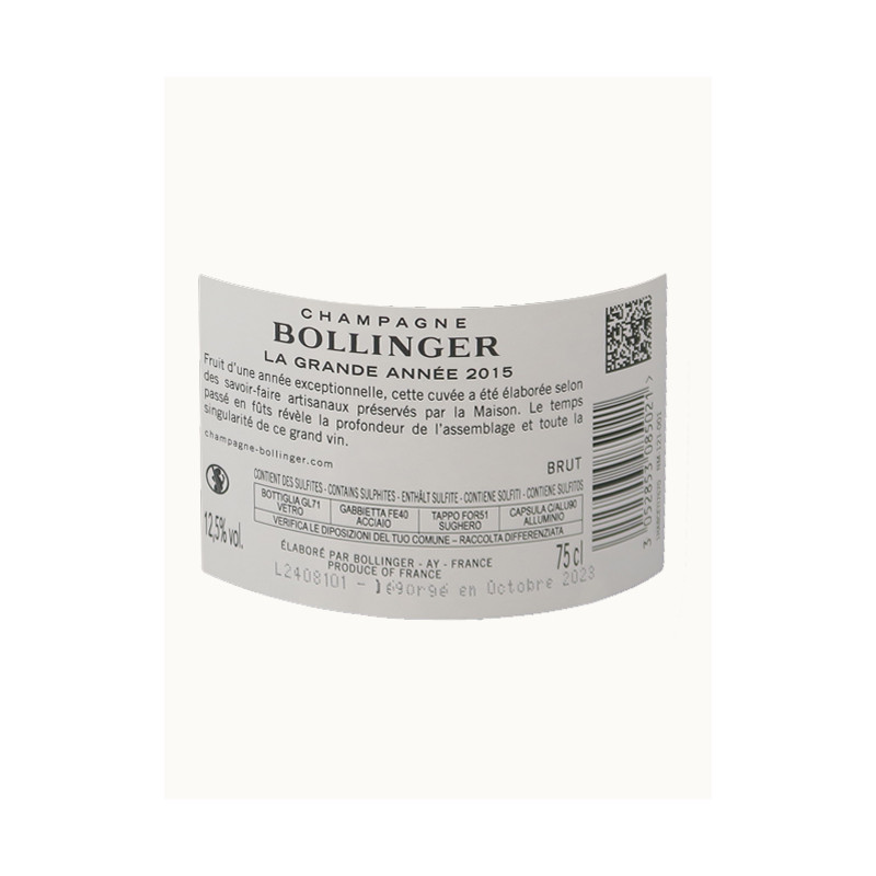 Champagne Bollinger La grand année 2015 Brut 12.5% 75cl